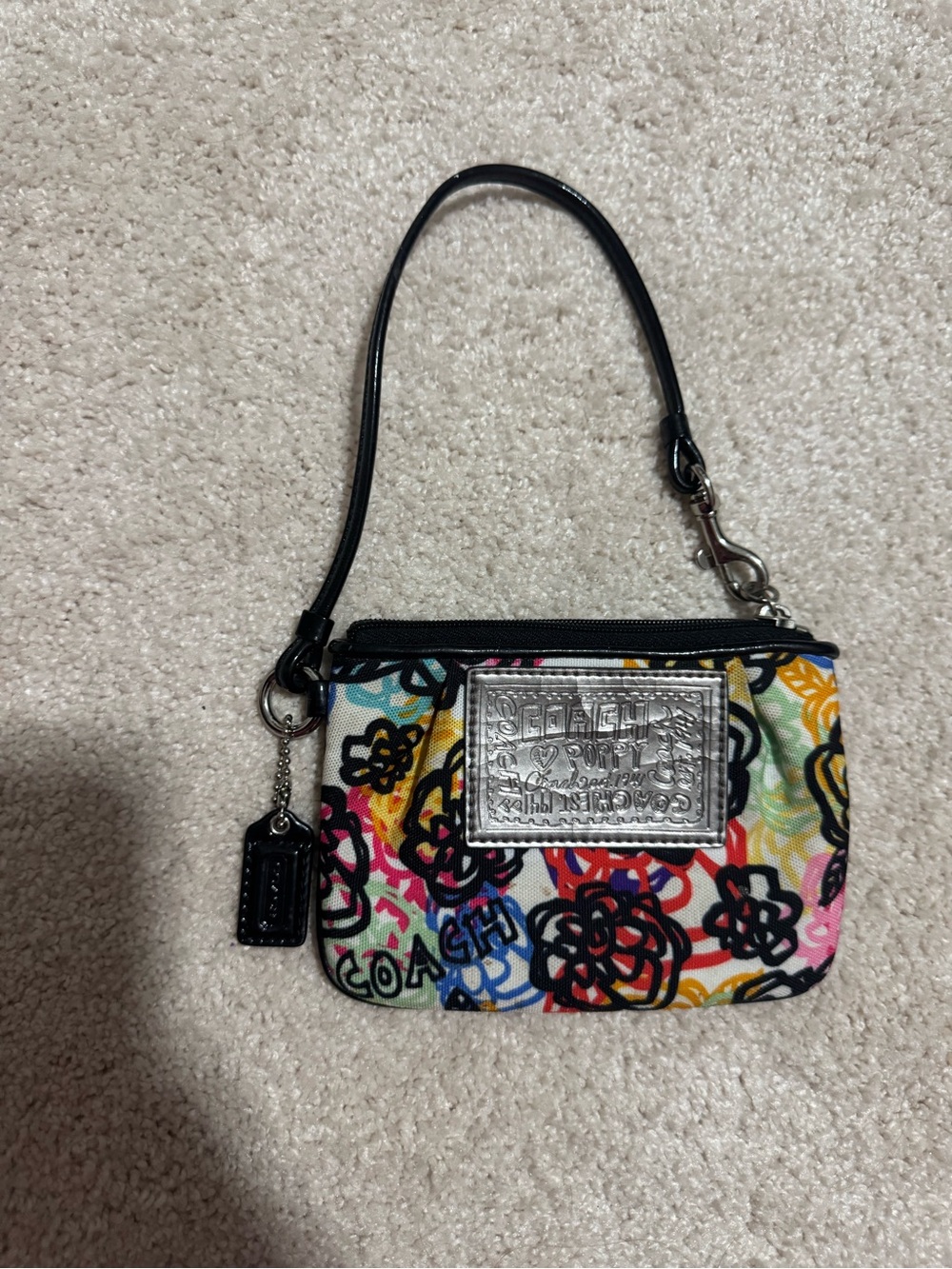 Coach Multicolor Floral Canvas Wristlet with Black Strap